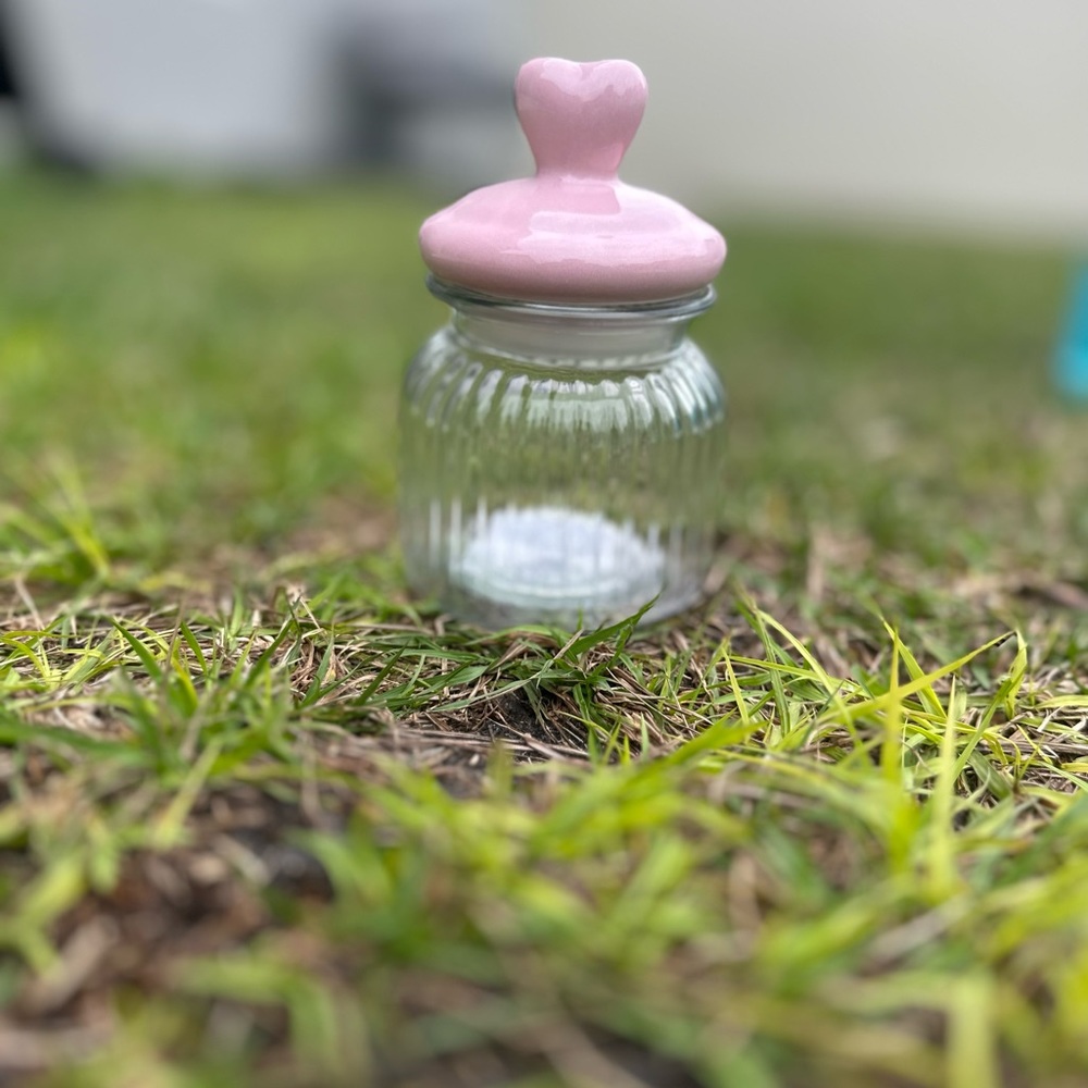 dollar tree valentine glass jar with heart pink